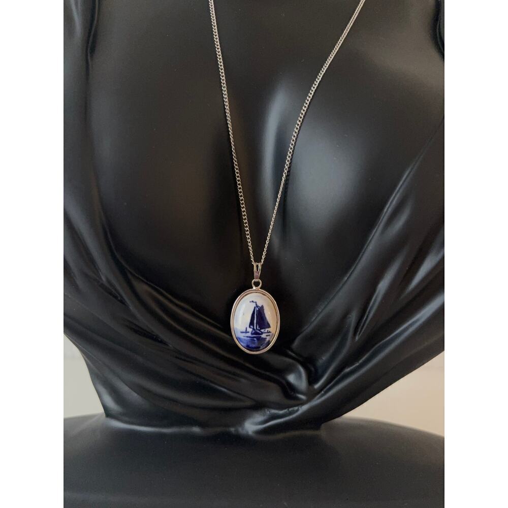 B10 Hoffman Genuine Delft Sterling Silver Necklace Nautical Swiftie‎ Cottagecore - Picture 4 of 8